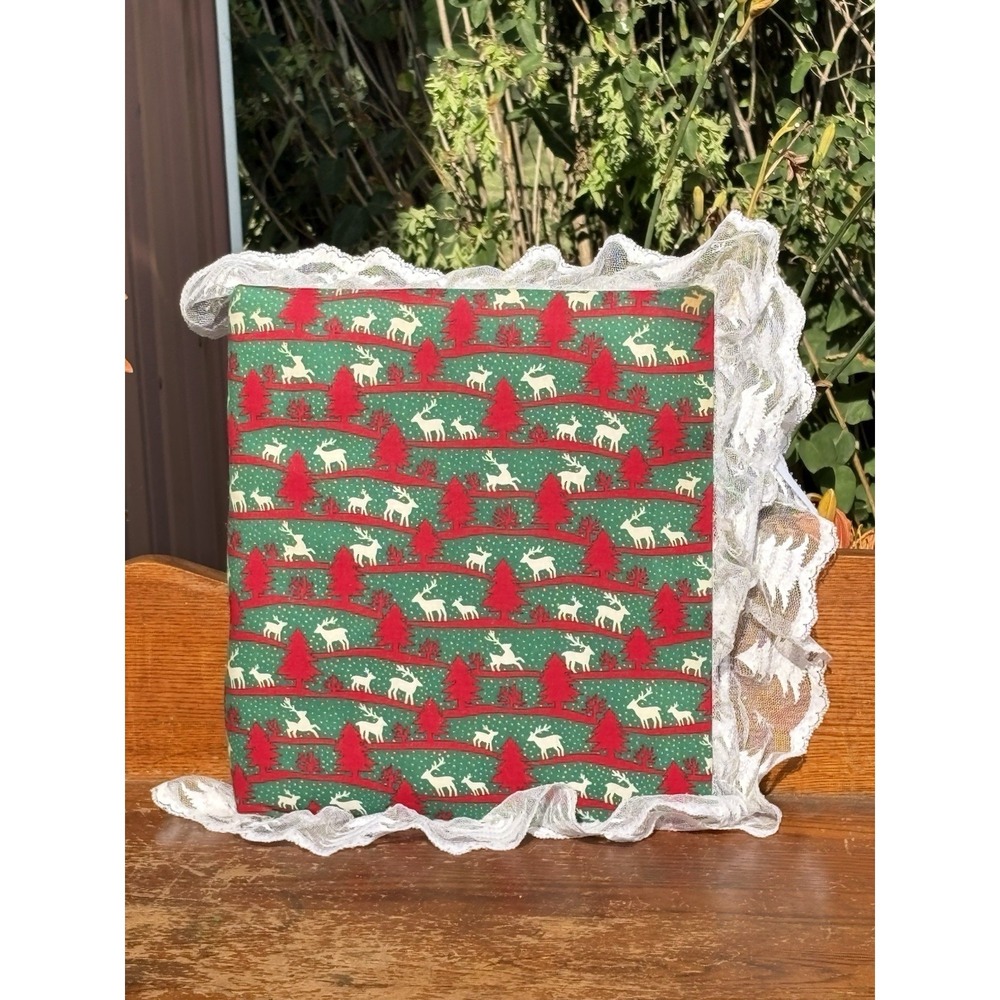 Vintage Handmade Fabric Lace Padded Christmas Tree Deer Photo Album Grannycore